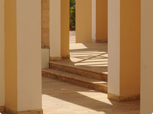Sunlit pillars and shadows